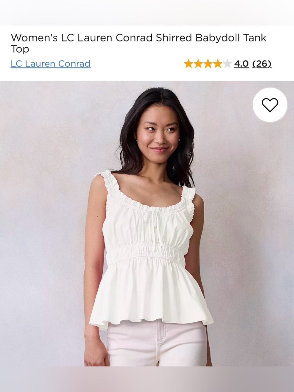 LC Lauren Conrad Cream Shirred Peplum Tank Top